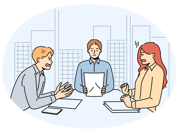Angry couple argue at lawyer office  Illustration