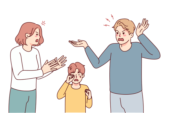 Angry Couple fighting and son crying  Illustration