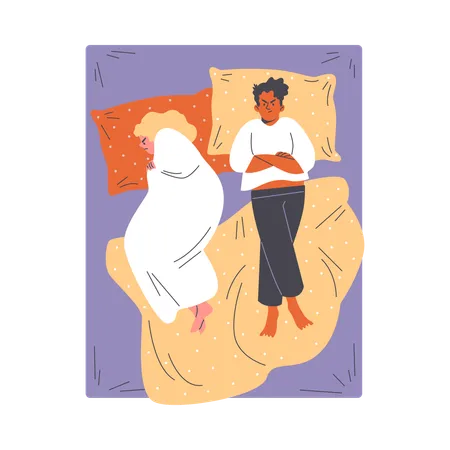 Angry couple lying apart in the bed  Illustration