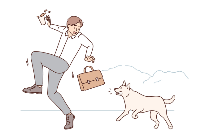 Angry dog attacking businessman  Illustration