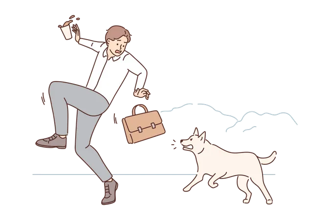 Angry dog attacking businessman  Illustration