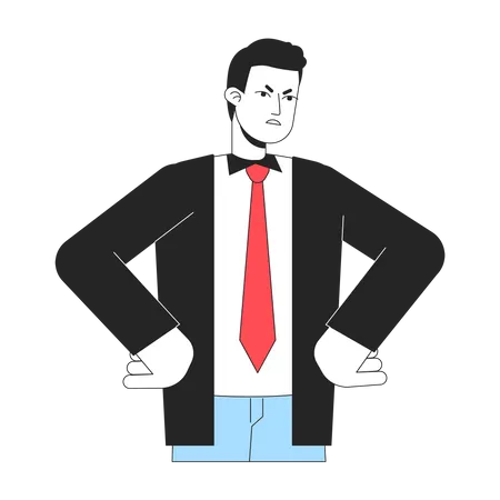 Frowning Boss With Hands On Hips Linear Flat Color Vector Character Editable Figure Full Body Person On White Thin Line Cartoon Style Spot Illustration For Web Graphic Design And Animation Illustration