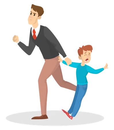 Angry father screaming at a young child Illustration