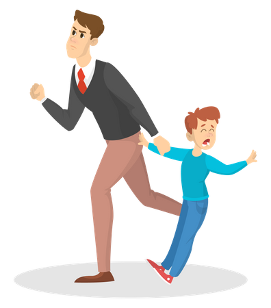 Angry father screaming at a young child  Illustration