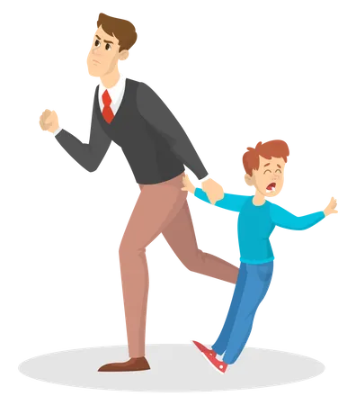 Angry father screaming at a young child  Illustration