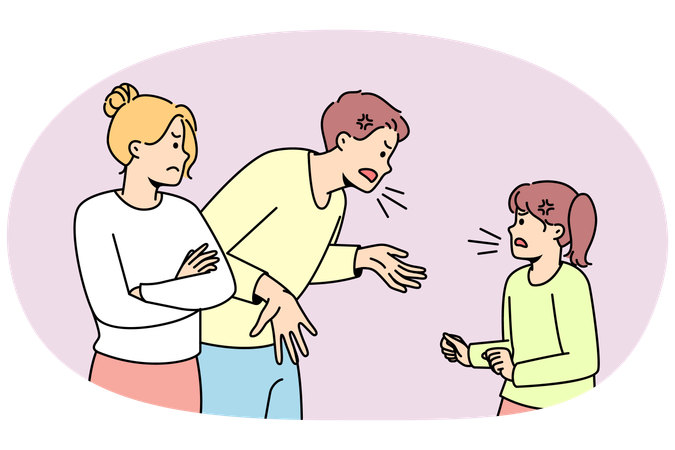 Angry father shouting on his daughter  Illustration