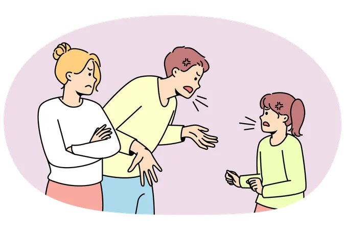 Angry father shouting on his daughter  Illustration