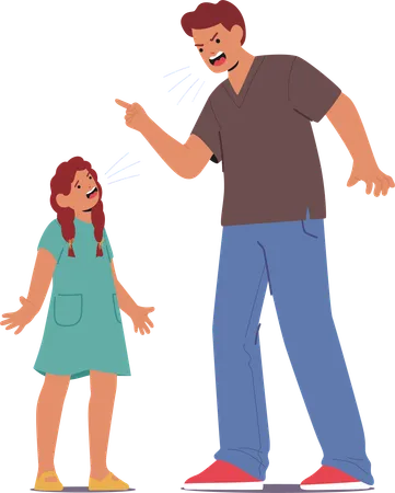 Angry Father And Little Daughter Characters Stand Face To Face Voices Raised Their Expressions Are Intense Reflecting Tumultuous Mix Of Frustration And Defiance Cartoon People Vector Illustration Illustration