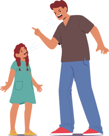 Angry father shouts at his daughter  Illustration