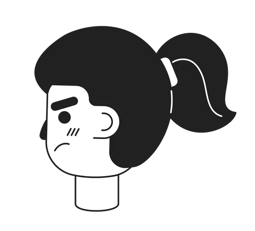 Angry Female Teenager With Ponytail Side View Monochrome Flat Linear Character Head Grumpy Editable Outline Hand Drawn Human Face Icon 2 D Cartoon Spot Vector Avatar Illustration For Animation Illustration