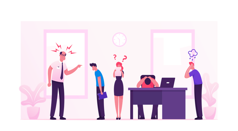 Angry Furious Boss Yelling at Office Employees  Illustration