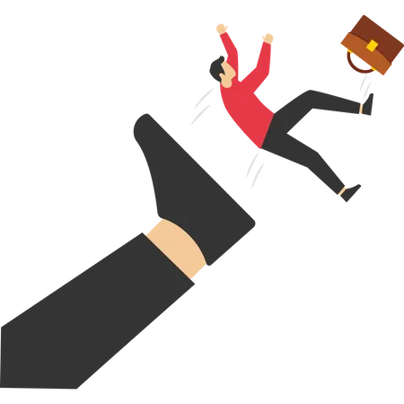 Angry giant boss kicking employee businessman from office  イラスト