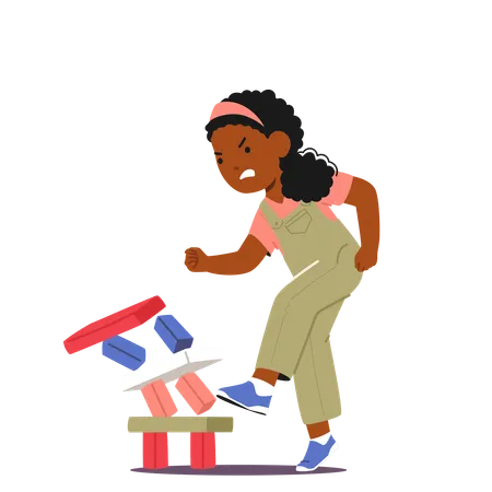 Angry Girl Kicking Blocks  Illustration