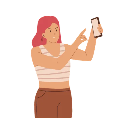 Angry girl showing poor iphone network  Illustration