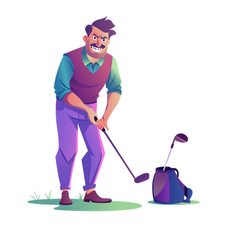 Angry Golfer playing golf  Illustration