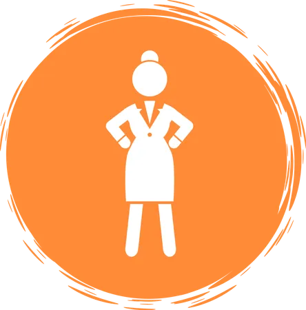 Orange Circle Logo Or Portrait With Businesswoman Wearing Office Dress Web Icon Isolated Female In Office Suit Keep Dresscode Angry Irritated Woman Holding Her Hands At Waist Vector Avatar Illustration