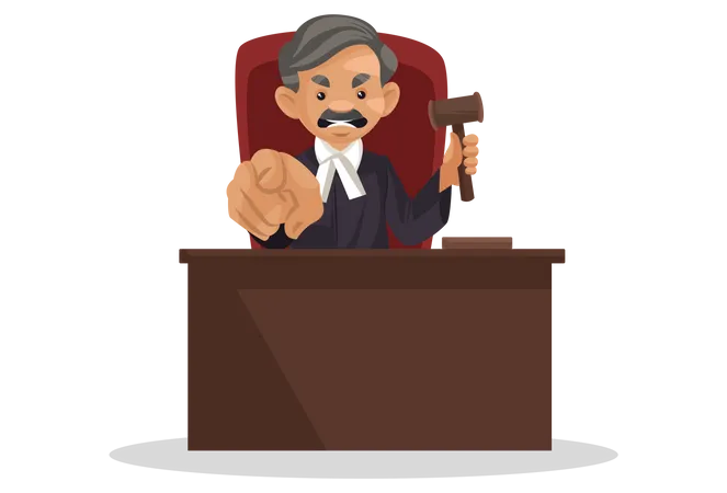 Angry judge holding hammer  Illustration