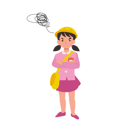 Angry kindergarten  girl in school uniform with crossed arms pouting and looking upset  Illustration