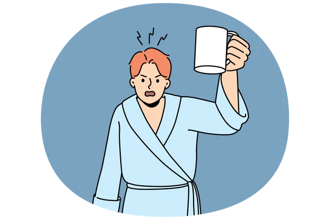 Angry male with coffee in hand feel mad shout at neighbour  Illustration