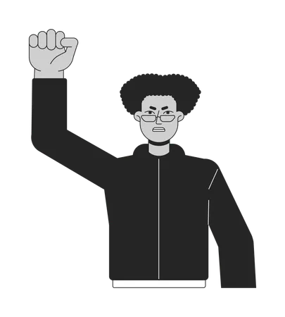 Angry Man Flat Line Black White Vector Character Raising Hand Up Man Protesting Clenching Fist Editable Outline Full Body Person Simple Cartoon Isolated Spot Illustration For Web Graphic Design Illustration