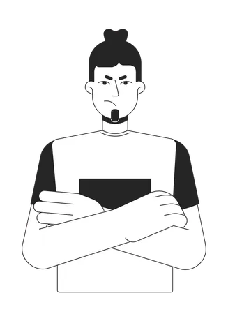 Frowning Caucasian Man Crossed Hands Black And White 2 D Line Cartoon Character Disapproving Male Isolated Vector Outline Person Gesture Body Language Monochromatic Flat Spot Illustration Illustration
