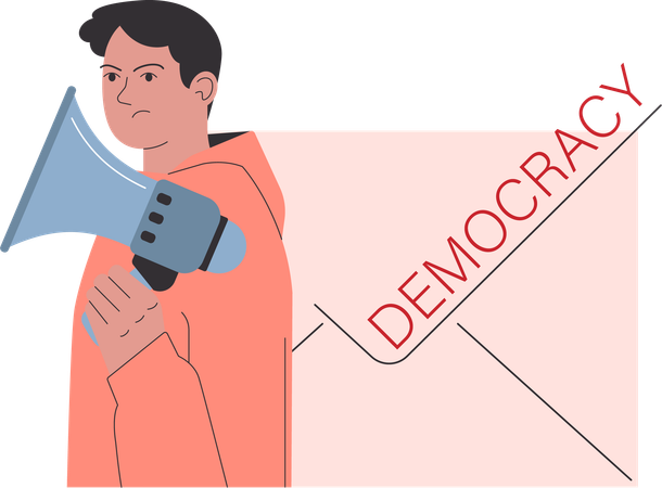 Angry man announcing democracy  Illustration