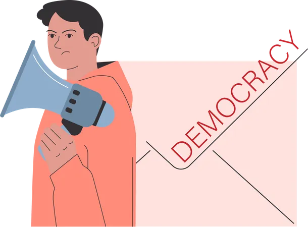 Angry man announcing democracy  Illustration