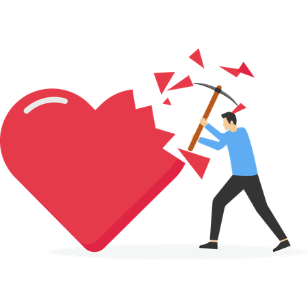 Angry man breaking heart  Illustration