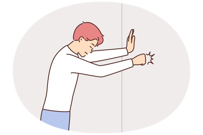 Angry man hit wall with fist  Illustration