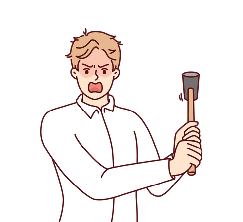 Angry man holding hammer  Illustration