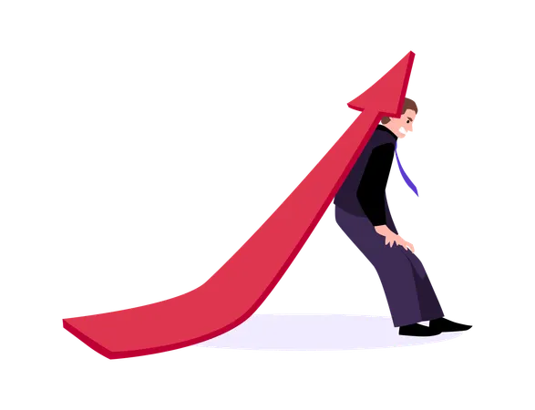 Angry man holding huge red arrow  Illustration