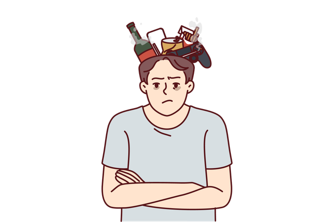 Angry man is suffering from bad habits  Illustration