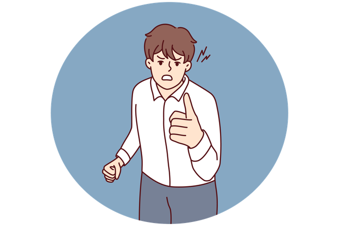 Angry man point at screen accuse or blame someone  Illustration