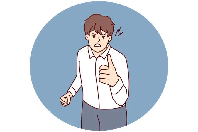 Angry man point at screen accuse or blame someone  Illustration