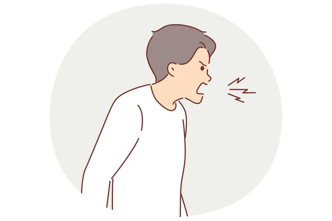 정신적 문제나 실패로 인해 분노와 부정적인 감정으로 비명을 지르는 화난 남자  일러스트레이션