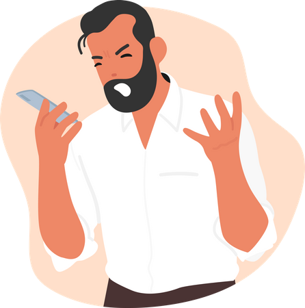 Angry man shouting on mobile phone. Illustration