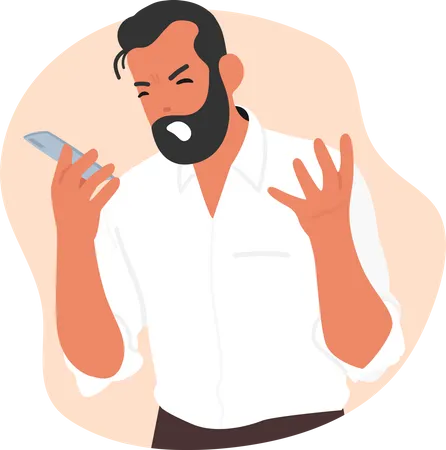 Angry man shouting on mobile phone. Illustration