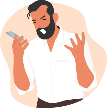 Angry man shouting on mobile phone.  Illustration