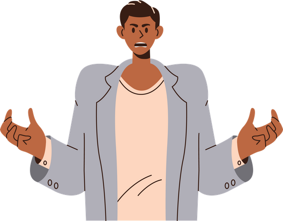 Angry man shouting raising hands  イラスト