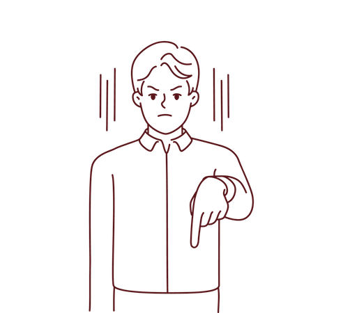 Angry man showing finger down side Illustration