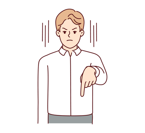 Angry man showing finger down side  Illustration