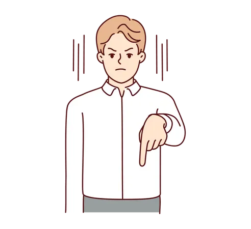 Angry man showing finger down side  Illustration