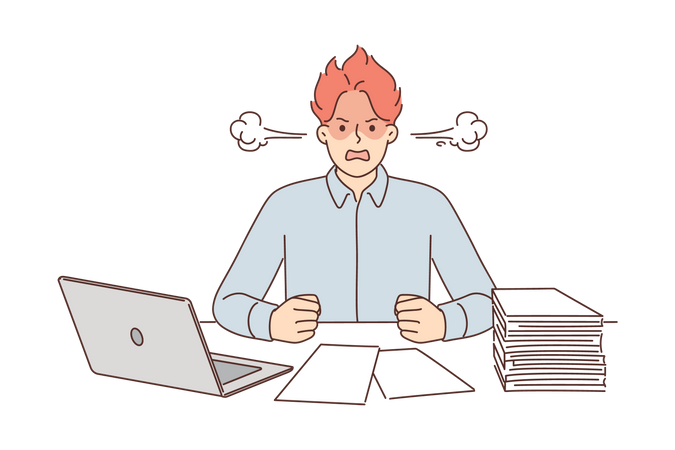 Angry man under workload  Illustration