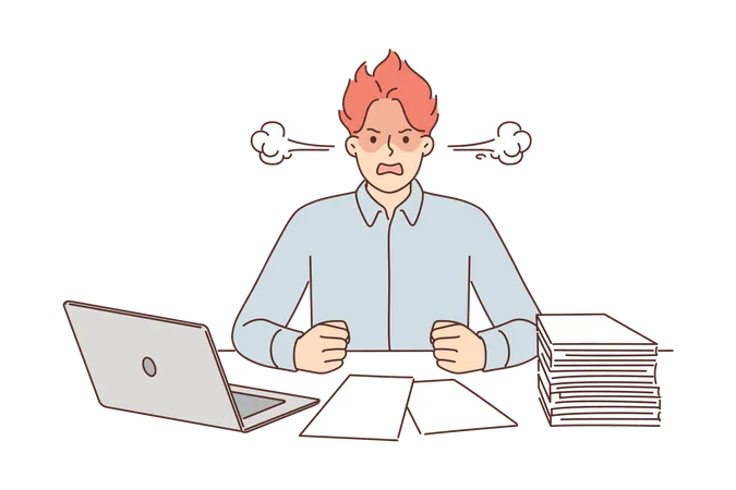 Angry man under workload  Illustration