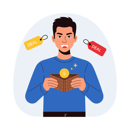 Angry man with empty wallet  Illustration