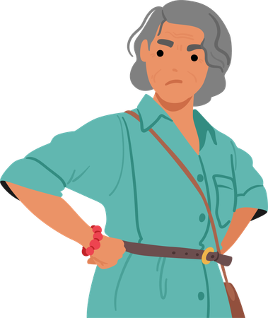 Angry Old female with Furrowed Brow  Illustration