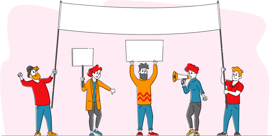 Angry People with Placards on Rally Demonstration  Illustration