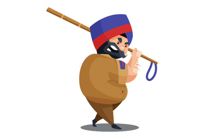 Angry Police man is holding baton in hand  Illustration