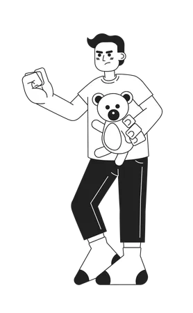 Angry preteen boy with stuffed bear threatening  Illustration