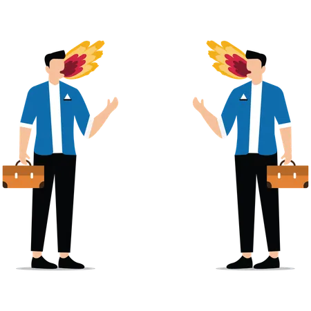 Angry quarreling businessmen with flames shooting out of their mouths  Illustration